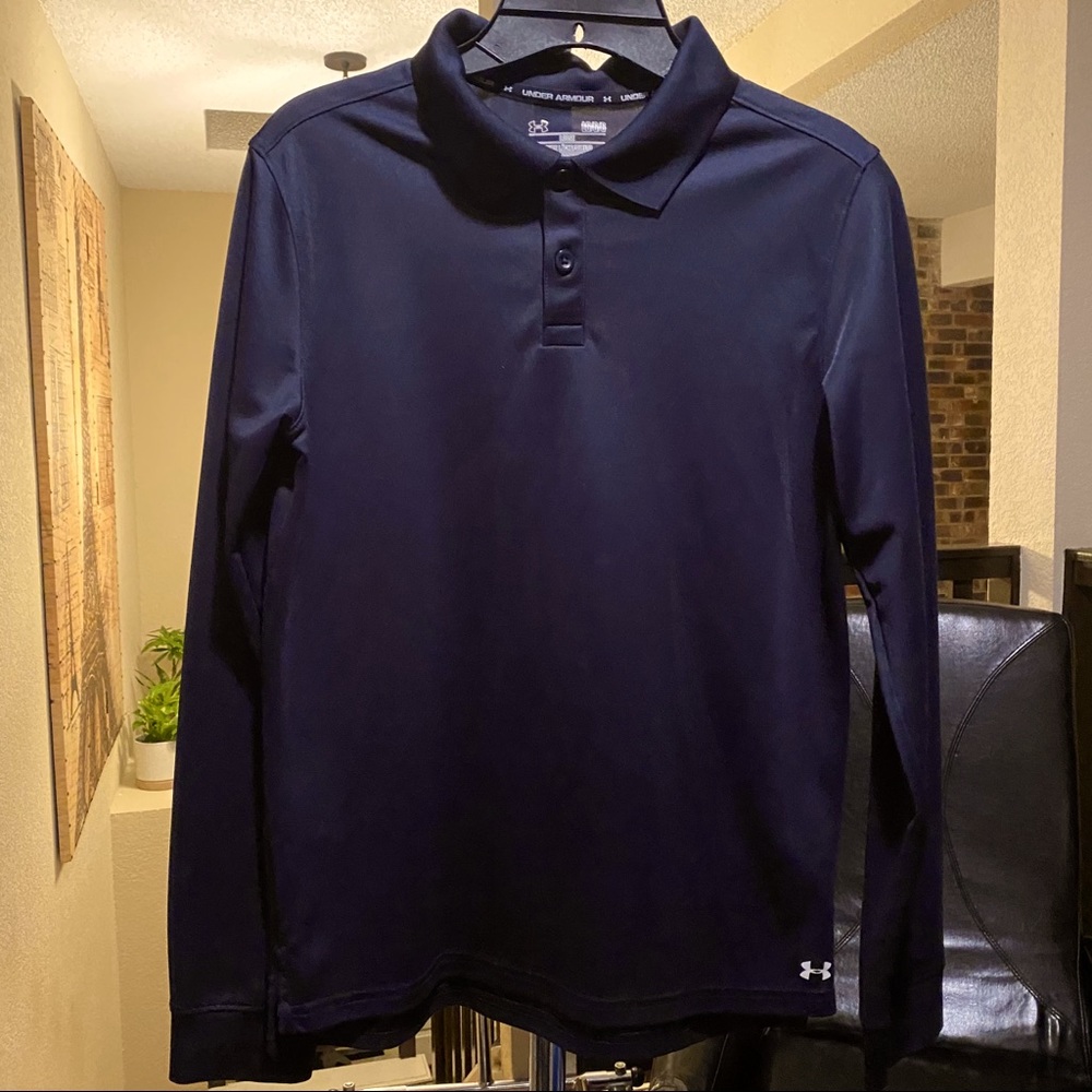 Under Armour navy blue long sleeve polos.